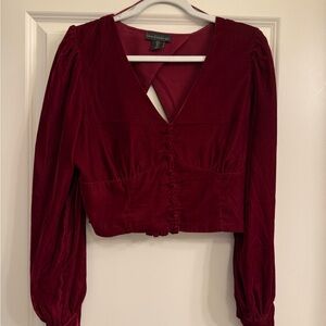 House of Harlow 1960 Velvet Burgundy Button-Up Blouse